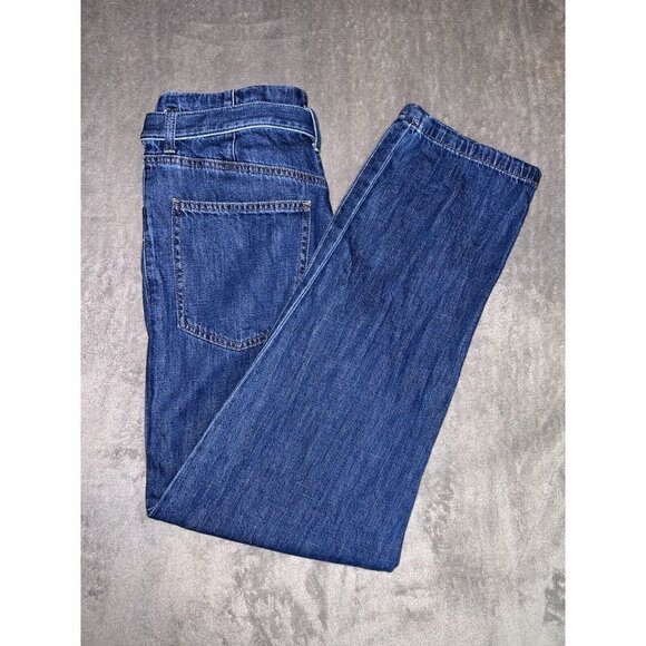 UNIQLO Jeans Retro Relax Fit Wide Leg High Rise Tapered Belted Blue Jeans - Picture 2 of 11